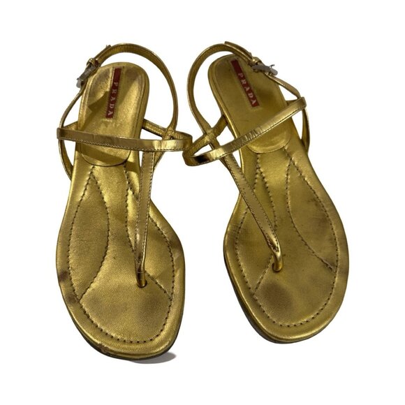 Prada Gold Thong Sandals Size 6-7 - Picture 1 of 6